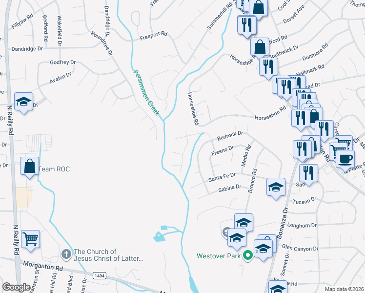 map of restaurants, bars, coffee shops, grocery stores, and more near 839 Abilene Road in Fayetteville