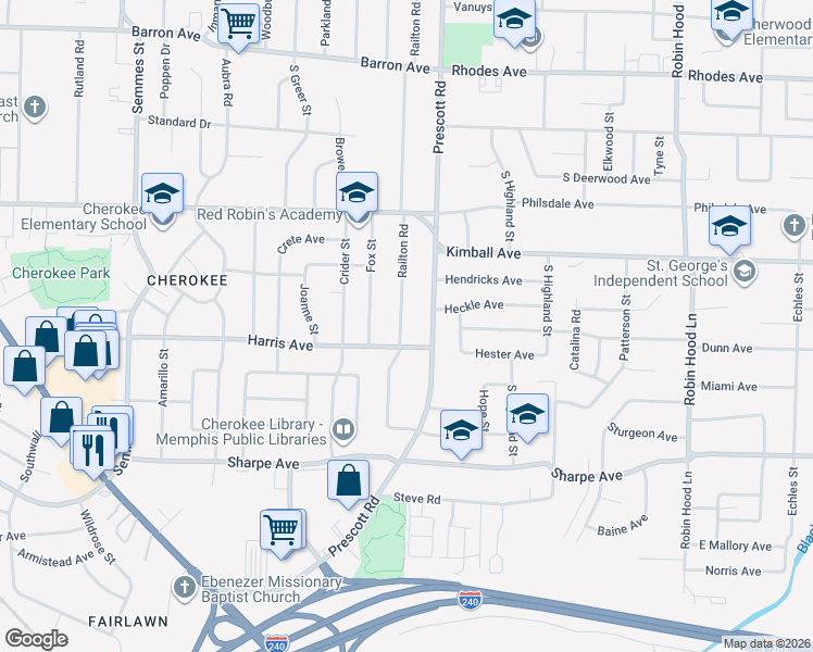 map of restaurants, bars, coffee shops, grocery stores, and more near 1490 Railton Road in Memphis