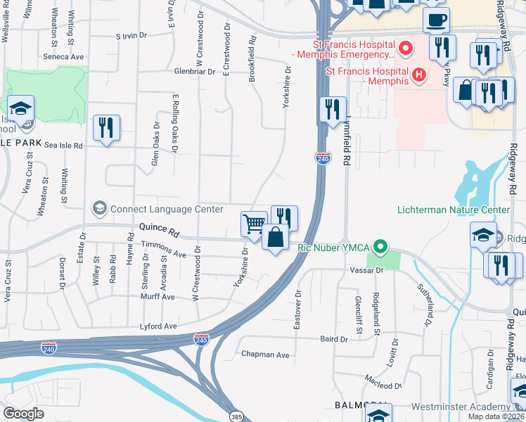 map of restaurants, bars, coffee shops, grocery stores, and more near 5681 Glenwild Avenue in Memphis