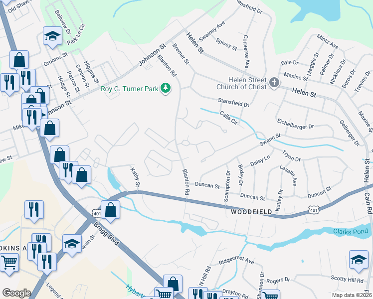 map of restaurants, bars, coffee shops, grocery stores, and more near 1905 Tryon Drive in Fayetteville