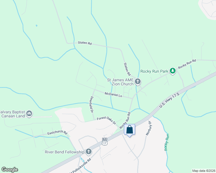 map of restaurants, bars, coffee shops, grocery stores, and more near 109 Antler Lane in New Bern