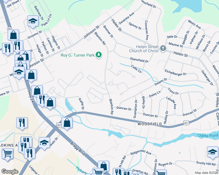 map of restaurants, bars, coffee shops, grocery stores, and more near 1905 Tryon Drive in Fayetteville