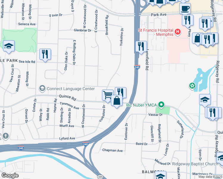 map of restaurants, bars, coffee shops, grocery stores, and more near 5681 Glenwild Avenue in Memphis