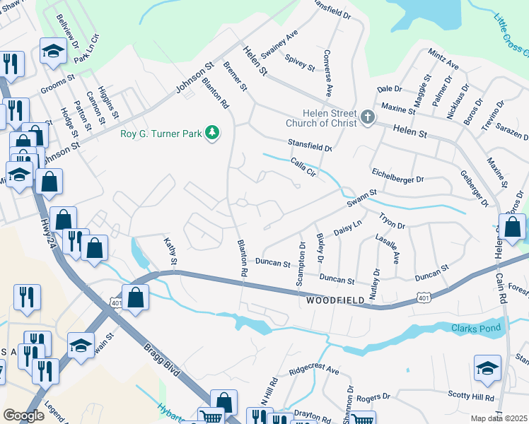 map of restaurants, bars, coffee shops, grocery stores, and more near 1891 Tryon Drive in Fayetteville