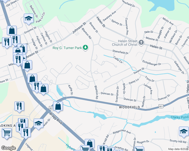map of restaurants, bars, coffee shops, grocery stores, and more near 1909 Tryon Drive in Fayetteville