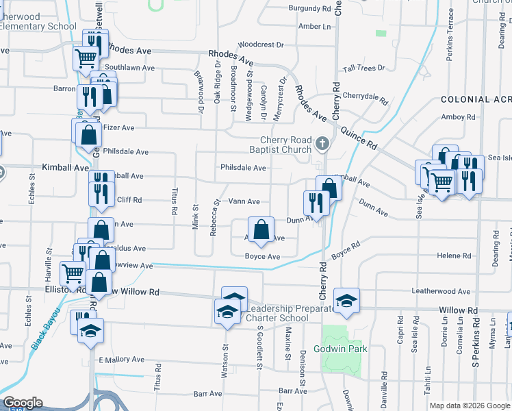 map of restaurants, bars, coffee shops, grocery stores, and more near 4243 Vann Avenue in Memphis