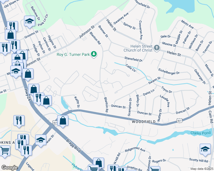 map of restaurants, bars, coffee shops, grocery stores, and more near 1905 Tryon Drive in Fayetteville