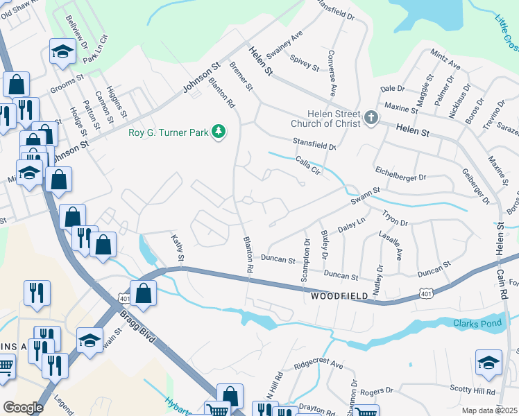 map of restaurants, bars, coffee shops, grocery stores, and more near 1905 Tryon Drive in Fayetteville