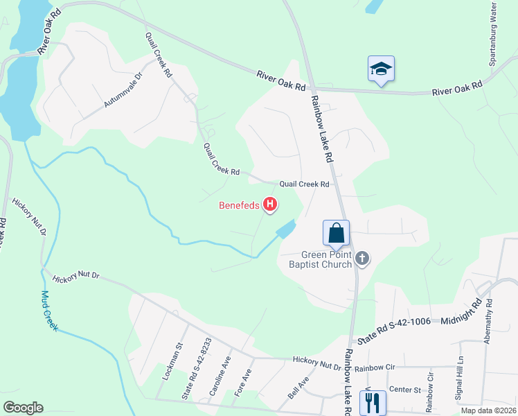 map of restaurants, bars, coffee shops, grocery stores, and more near 104 Owens Drive in Inman