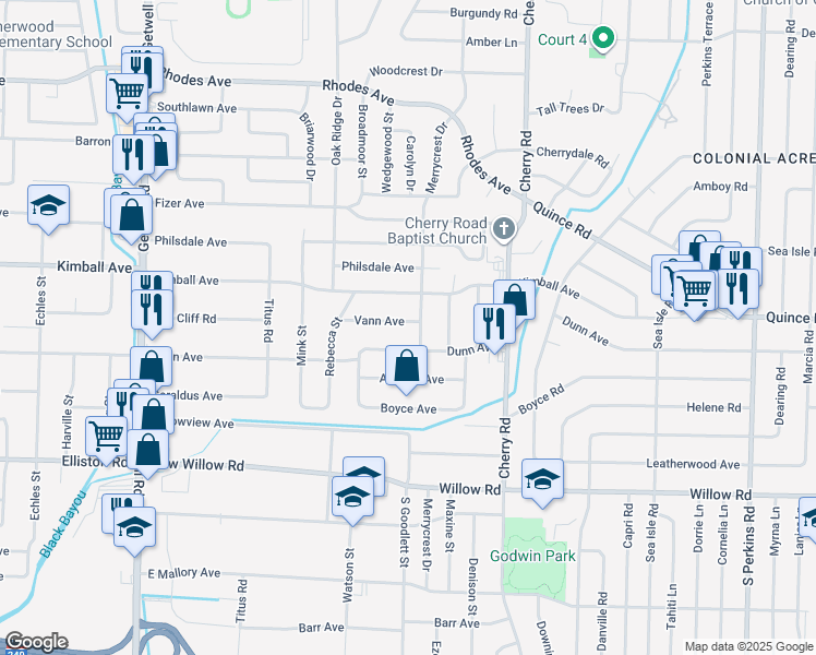 map of restaurants, bars, coffee shops, grocery stores, and more near 4243 Vann Avenue in Memphis