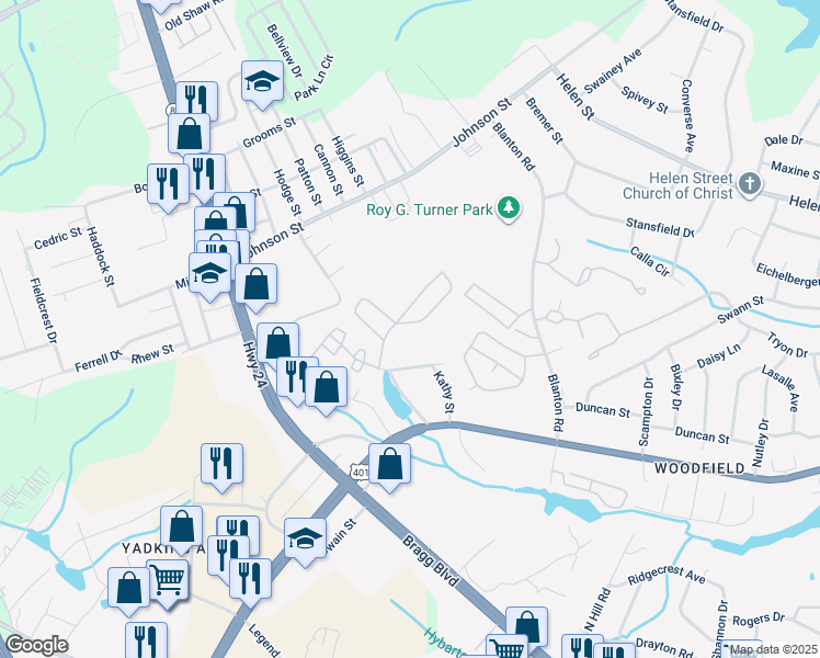 map of restaurants, bars, coffee shops, grocery stores, and more near 2005 Sardonyx Road in Fayetteville