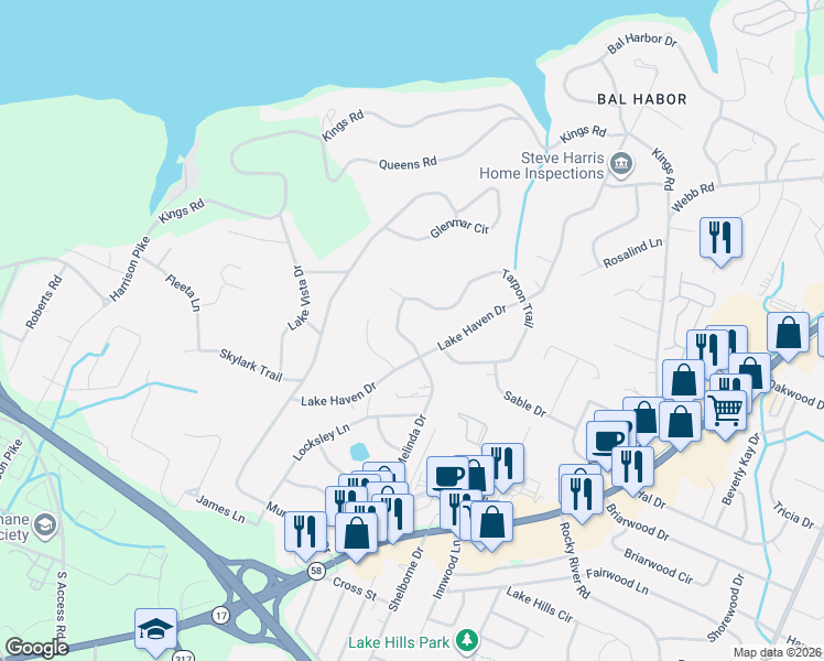 map of restaurants, bars, coffee shops, grocery stores, and more near 4204 Melinda Drive in Chattanooga