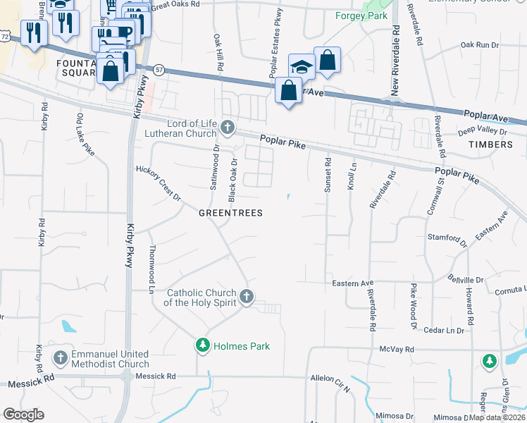 map of restaurants, bars, coffee shops, grocery stores, and more near 6924 Sugar Maple Cove in Memphis
