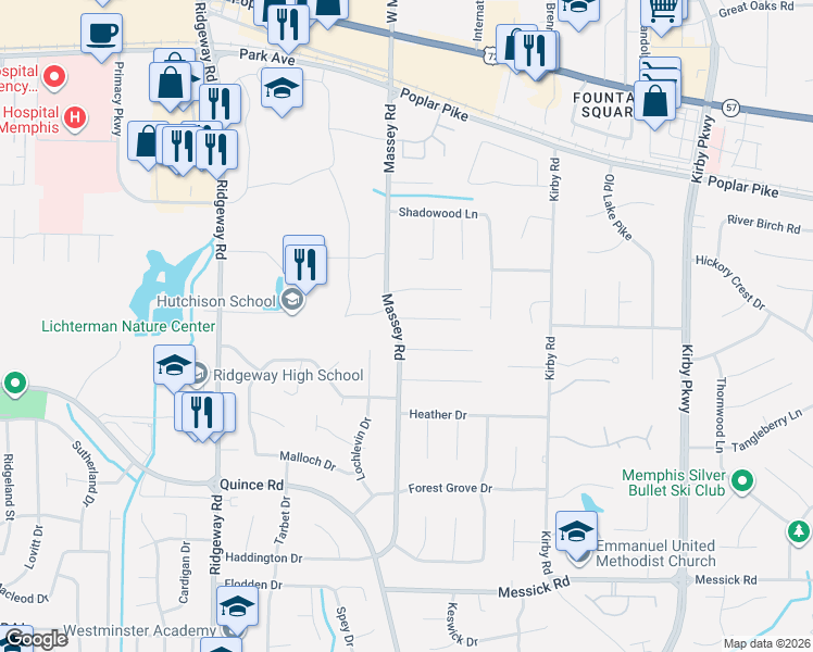 map of restaurants, bars, coffee shops, grocery stores, and more near 6355 Candlewood Cove in Memphis