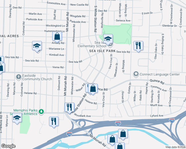 map of restaurants, bars, coffee shops, grocery stores, and more near 1489 Wilbec Road in Memphis