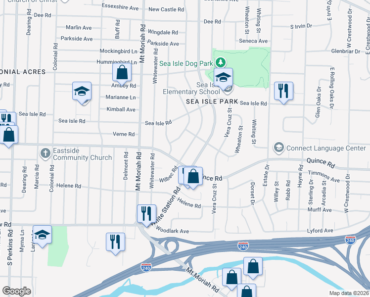 map of restaurants, bars, coffee shops, grocery stores, and more near 1489 Wilbec Road in Memphis