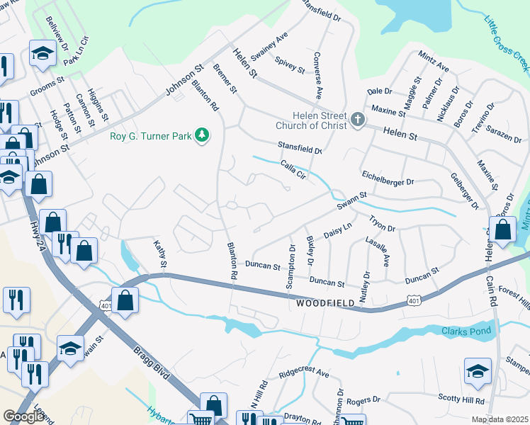 map of restaurants, bars, coffee shops, grocery stores, and more near 1861 Tryon Drive in Fayetteville