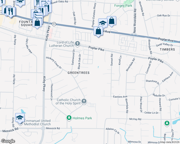 map of restaurants, bars, coffee shops, grocery stores, and more near 6924 Sugar Maple Cove in Memphis