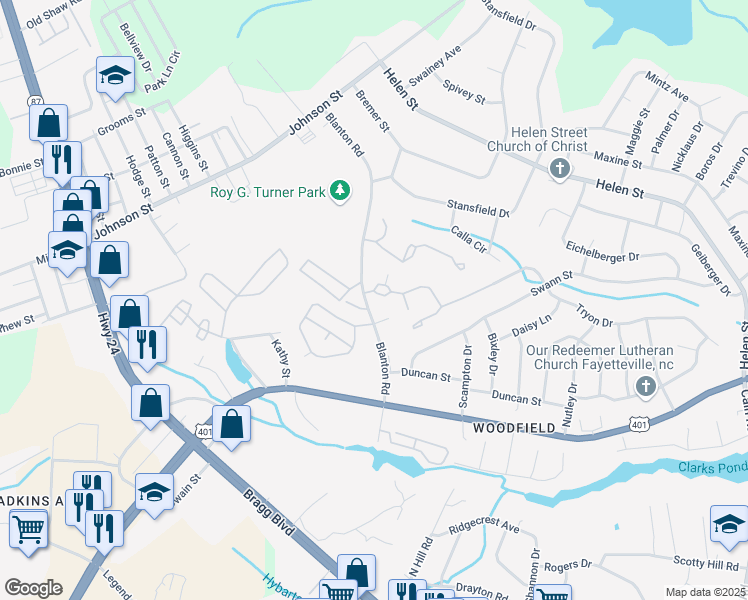 map of restaurants, bars, coffee shops, grocery stores, and more near 1909 Tryon Drive in Fayetteville