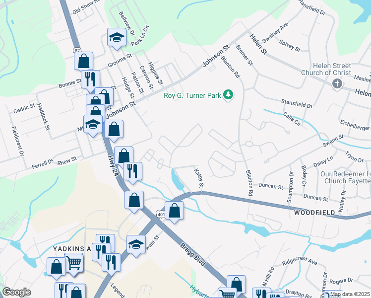 map of restaurants, bars, coffee shops, grocery stores, and more near 1949 Sardonyx Road in Fayetteville