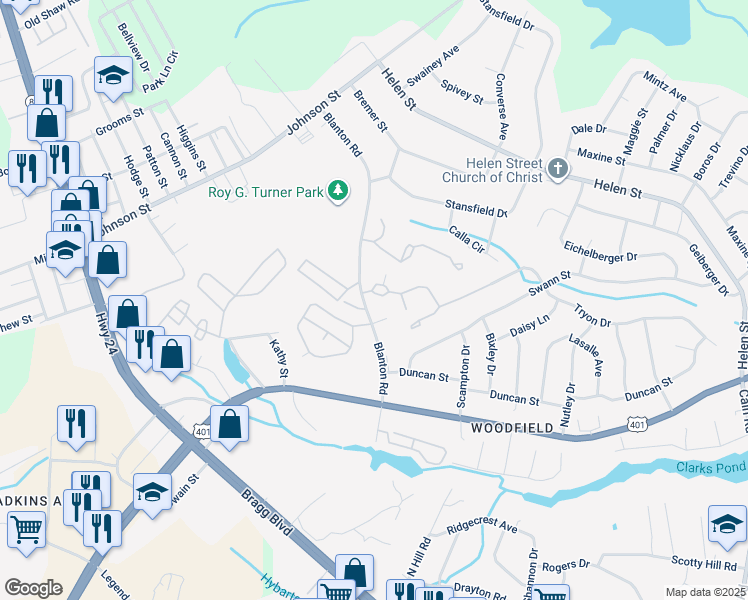 map of restaurants, bars, coffee shops, grocery stores, and more near 1909 Tryon Drive in Fayetteville