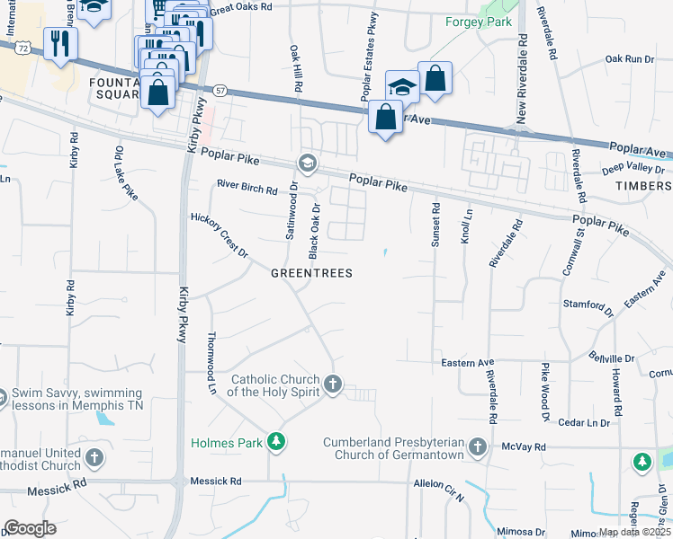 map of restaurants, bars, coffee shops, grocery stores, and more near 6906 Sugar Maple Cove in Memphis