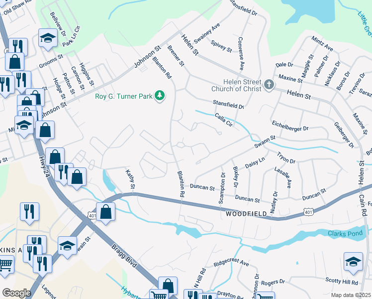 map of restaurants, bars, coffee shops, grocery stores, and more near 1901 Tryon Drive in Fayetteville