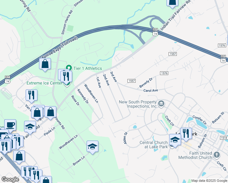 map of restaurants, bars, coffee shops, grocery stores, and more near 6714 2nd Avenue in Indian Trail