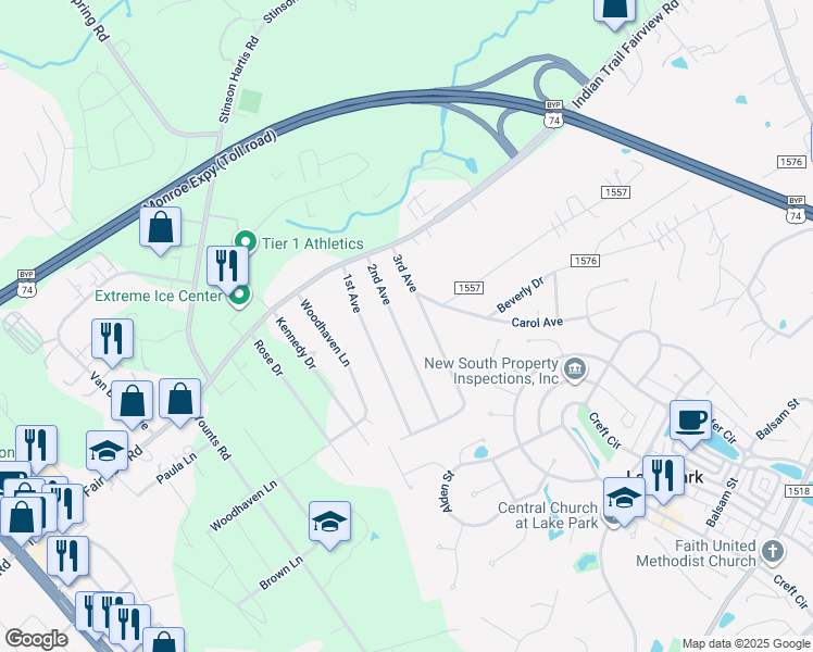 map of restaurants, bars, coffee shops, grocery stores, and more near 6714 2nd Avenue in Indian Trail