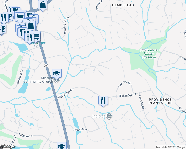 map of restaurants, bars, coffee shops, grocery stores, and more near 8371 Providence Road in Charlotte