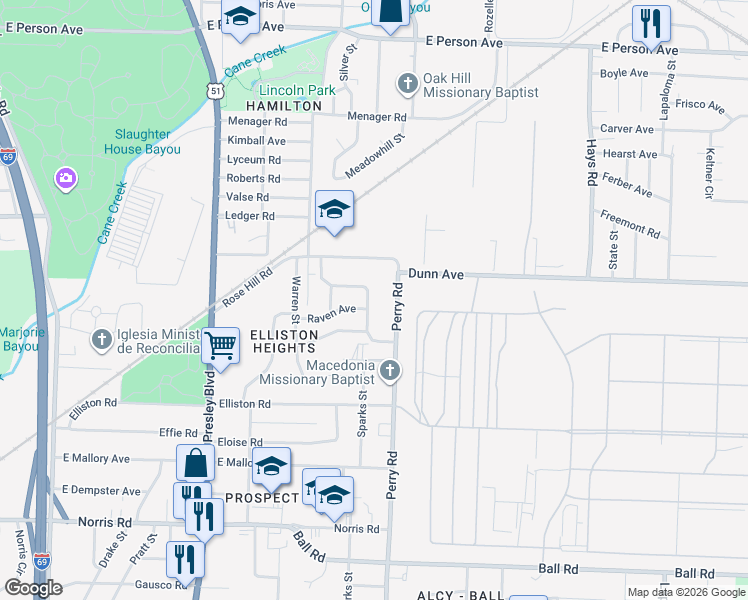 map of restaurants, bars, coffee shops, grocery stores, and more near 1524 Raven Avenue in Memphis
