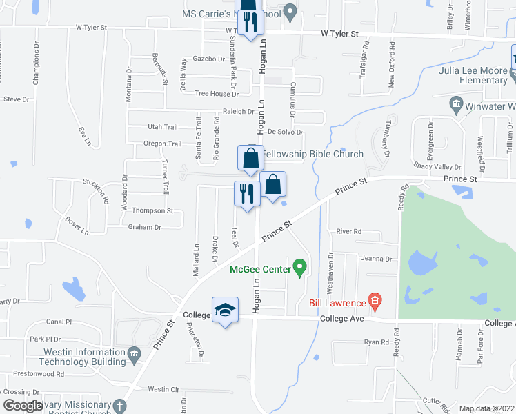 map of restaurants, bars, coffee shops, grocery stores, and more near 821 Hogan Lane in Conway