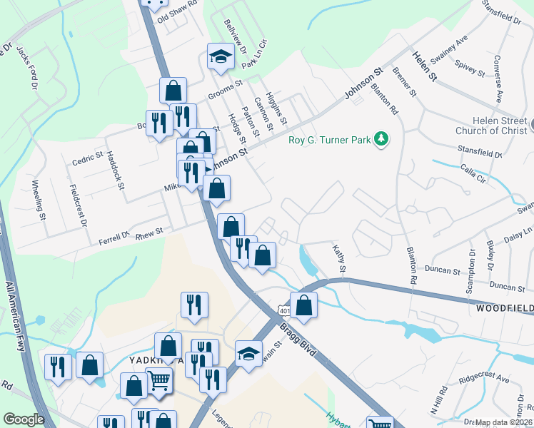 map of restaurants, bars, coffee shops, grocery stores, and more near 1292 North Forest Drive in Fayetteville