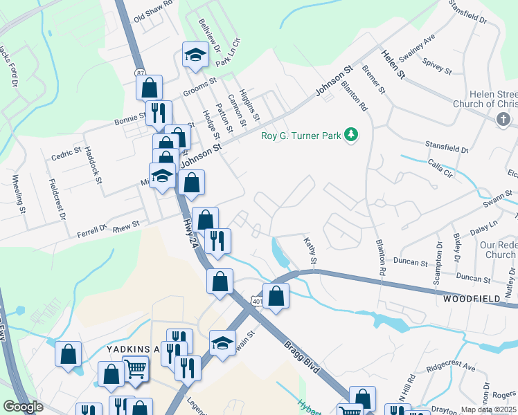 map of restaurants, bars, coffee shops, grocery stores, and more near 317 Sapphire Drive in Fayetteville