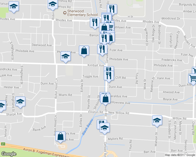 map of restaurants, bars, coffee shops, grocery stores, and more near 3901 Tuggle Avenue in Memphis
