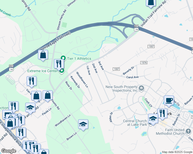 map of restaurants, bars, coffee shops, grocery stores, and more near 6717 2nd Avenue in Indian Trail