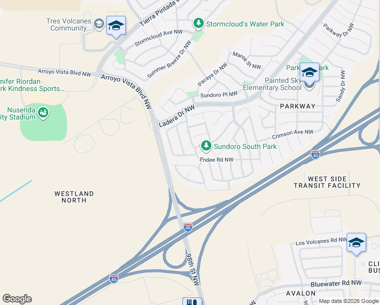 map of restaurants, bars, coffee shops, grocery stores, and more near 9608 Kilauea Avenue Northwest in Albuquerque