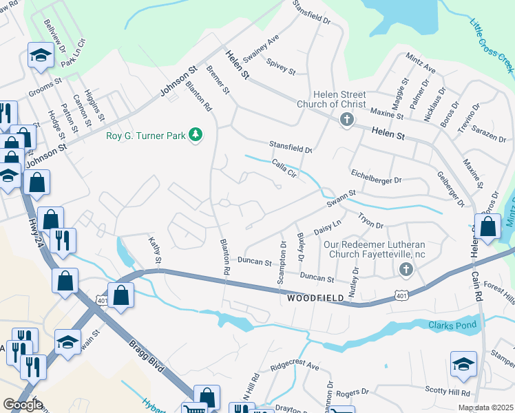 map of restaurants, bars, coffee shops, grocery stores, and more near 1891 Tryon Drive in Fayetteville