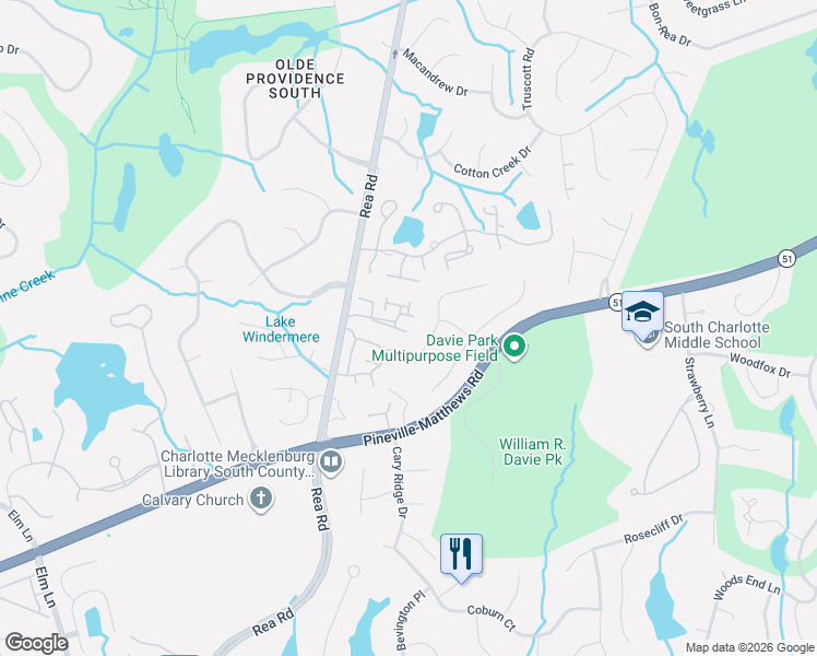 map of restaurants, bars, coffee shops, grocery stores, and more near 4720 Binfords Ridge Road in Charlotte
