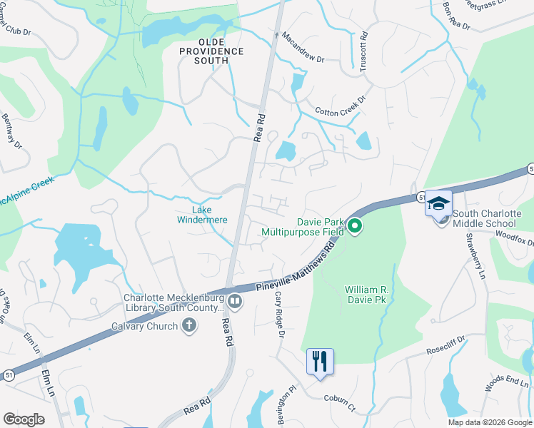 map of restaurants, bars, coffee shops, grocery stores, and more near 6132 Fletcher Circle in Charlotte
