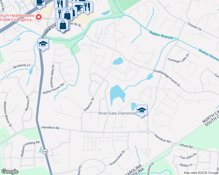 map of restaurants, bars, coffee shops, grocery stores, and more near 12700 Cumberland Cove Drive in Charlotte