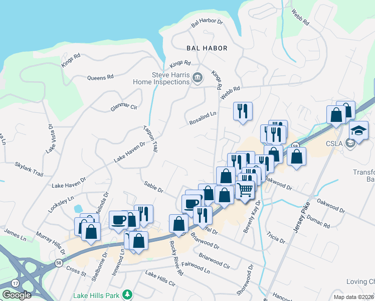 map of restaurants, bars, coffee shops, grocery stores, and more near 3972 Webb Oaks Court in Chattanooga