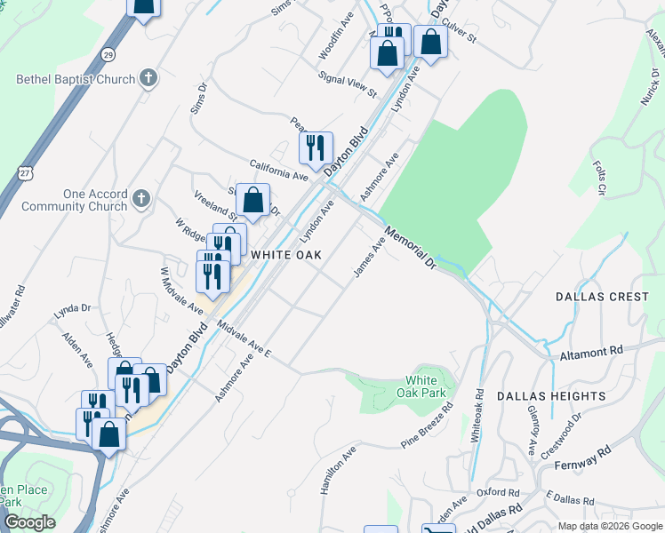 map of restaurants, bars, coffee shops, grocery stores, and more near 303 Kildare Avenue in Chattanooga