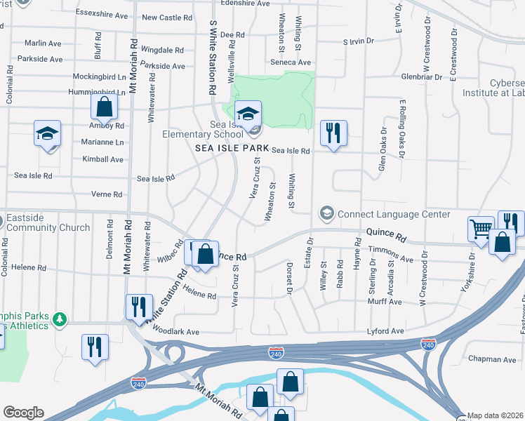 map of restaurants, bars, coffee shops, grocery stores, and more near 1467 Wheaton Street in Memphis