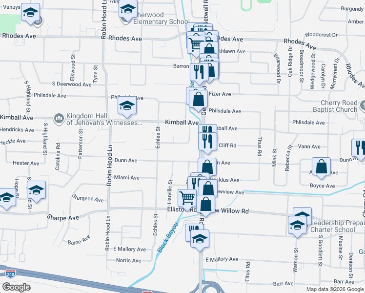 map of restaurants, bars, coffee shops, grocery stores, and more near 3901 Tuggle Road in Memphis
