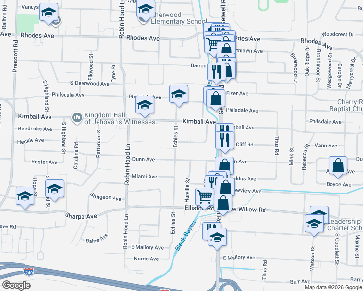 map of restaurants, bars, coffee shops, grocery stores, and more near 3858 Dunn Avenue in Memphis