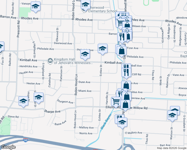 map of restaurants, bars, coffee shops, grocery stores, and more near 3771 Christy Cove in Memphis