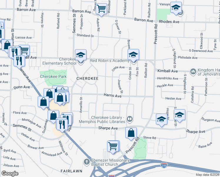 map of restaurants, bars, coffee shops, grocery stores, and more near 1488 Catherine Street in Memphis