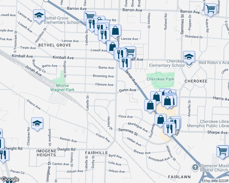 map of restaurants, bars, coffee shops, grocery stores, and more near 2016 Pendleton Street in Memphis