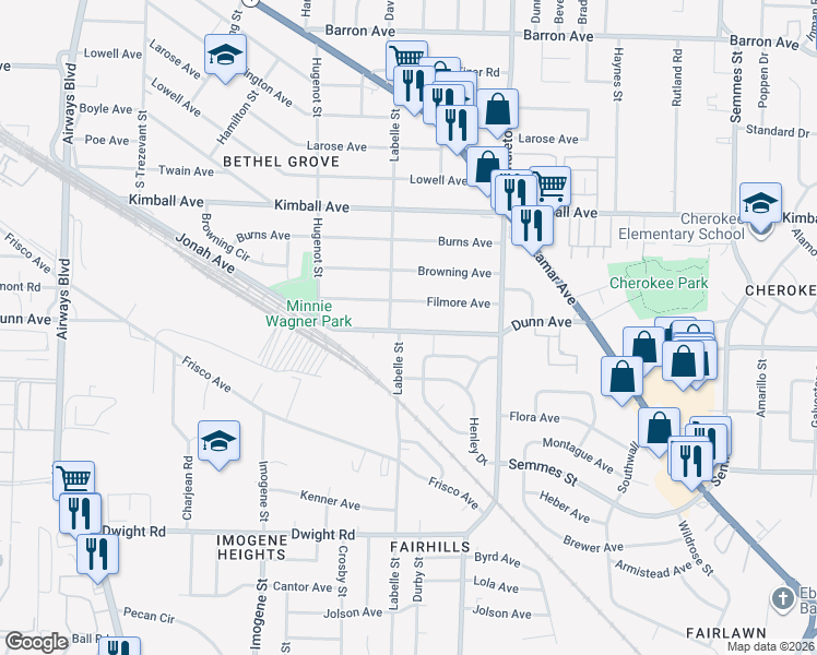 map of restaurants, bars, coffee shops, grocery stores, and more near 2657 Dunn Avenue in Memphis